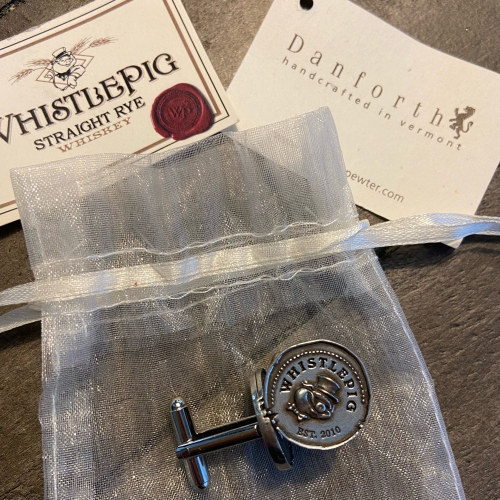 Cuff Links. Pewter. Whistle Pig Logo. Handcrafted by Danforth Pewter in Vermont